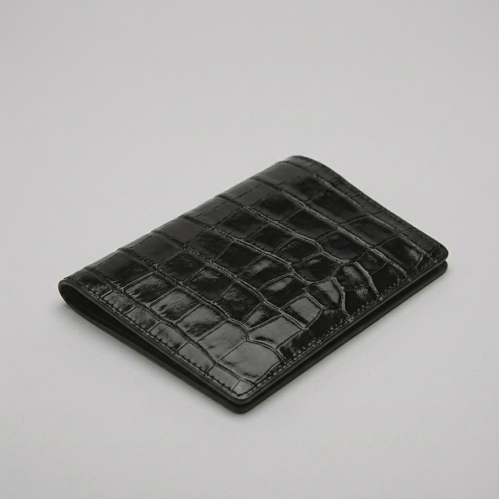 PourHide Black Passport Wallet - Italian Calfskin with Crocodile Pattern