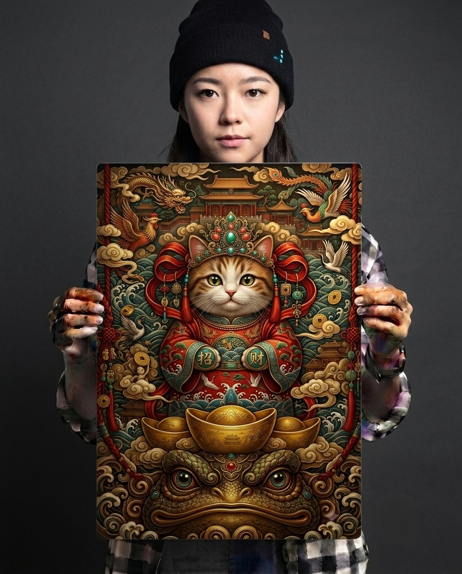 Imperial Wealth Cat & Mythic Toad Metal Poster