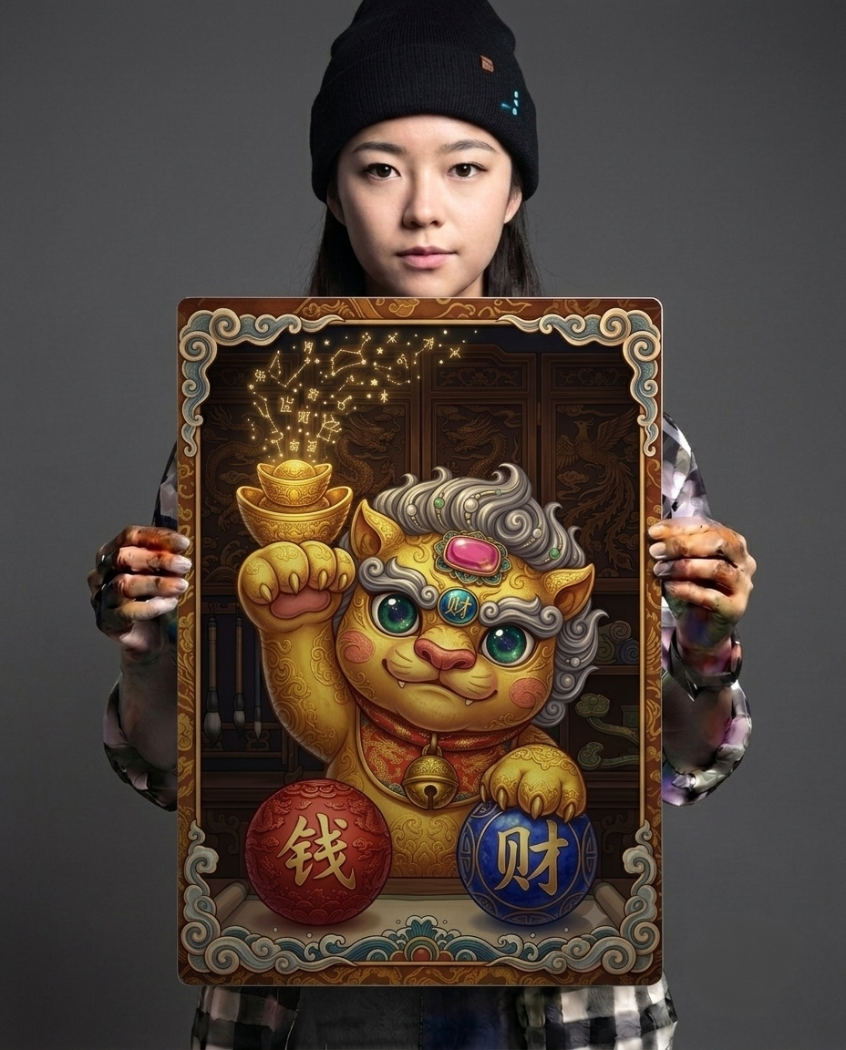 Golden Pixiu Stardust Riches Metal Print Poster