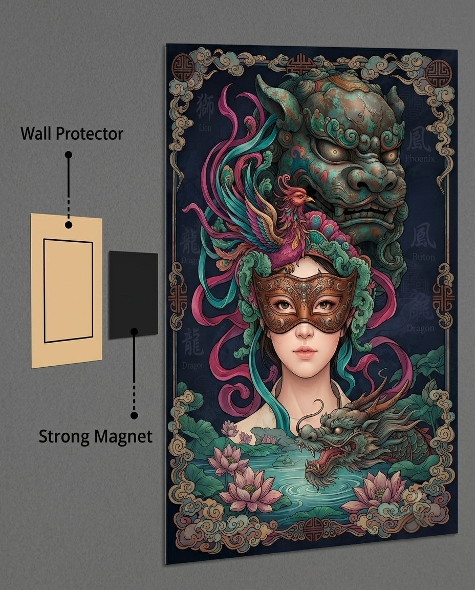 Phoenix, Dragon, and Jade Lion Sovereign Metal Print Poster