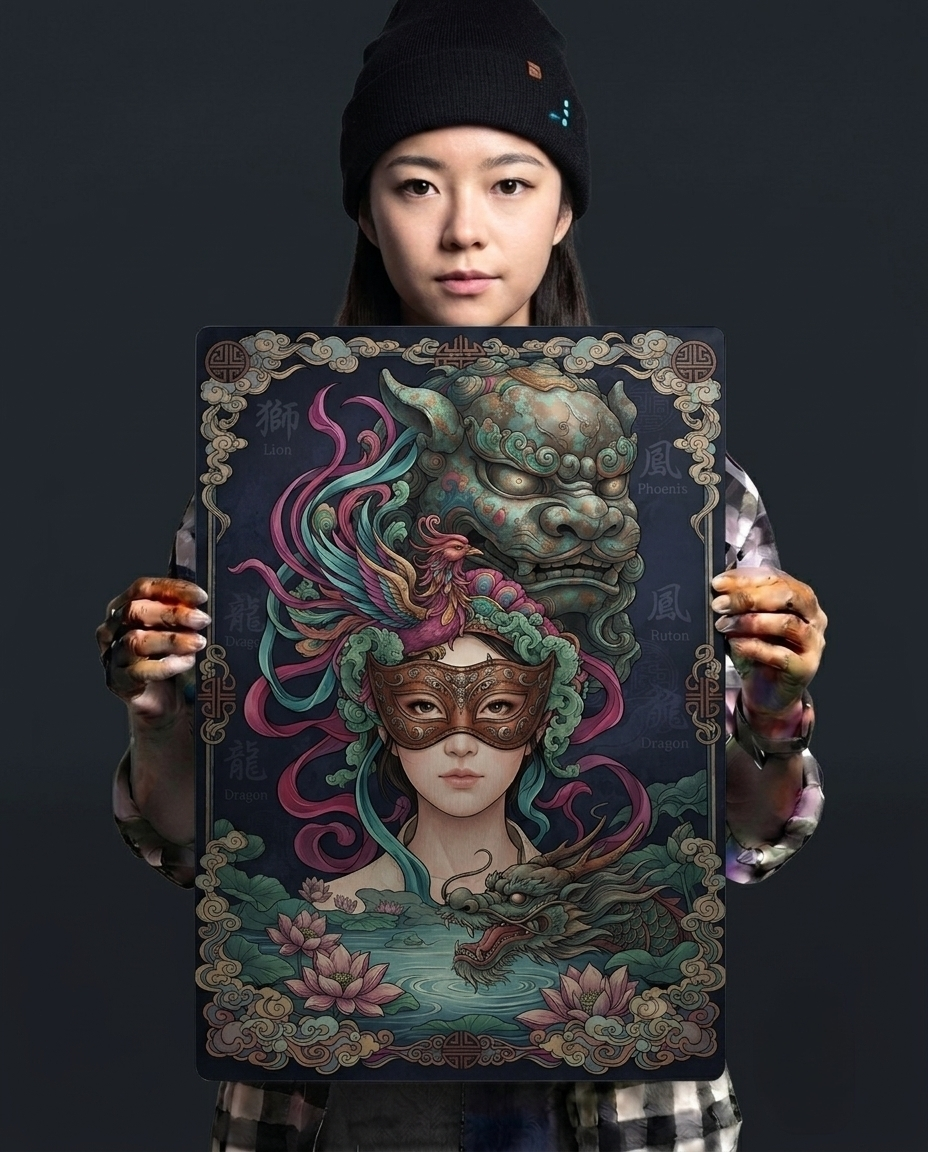 Phoenix, Dragon, and Jade Lion Sovereign Metal Print Poster