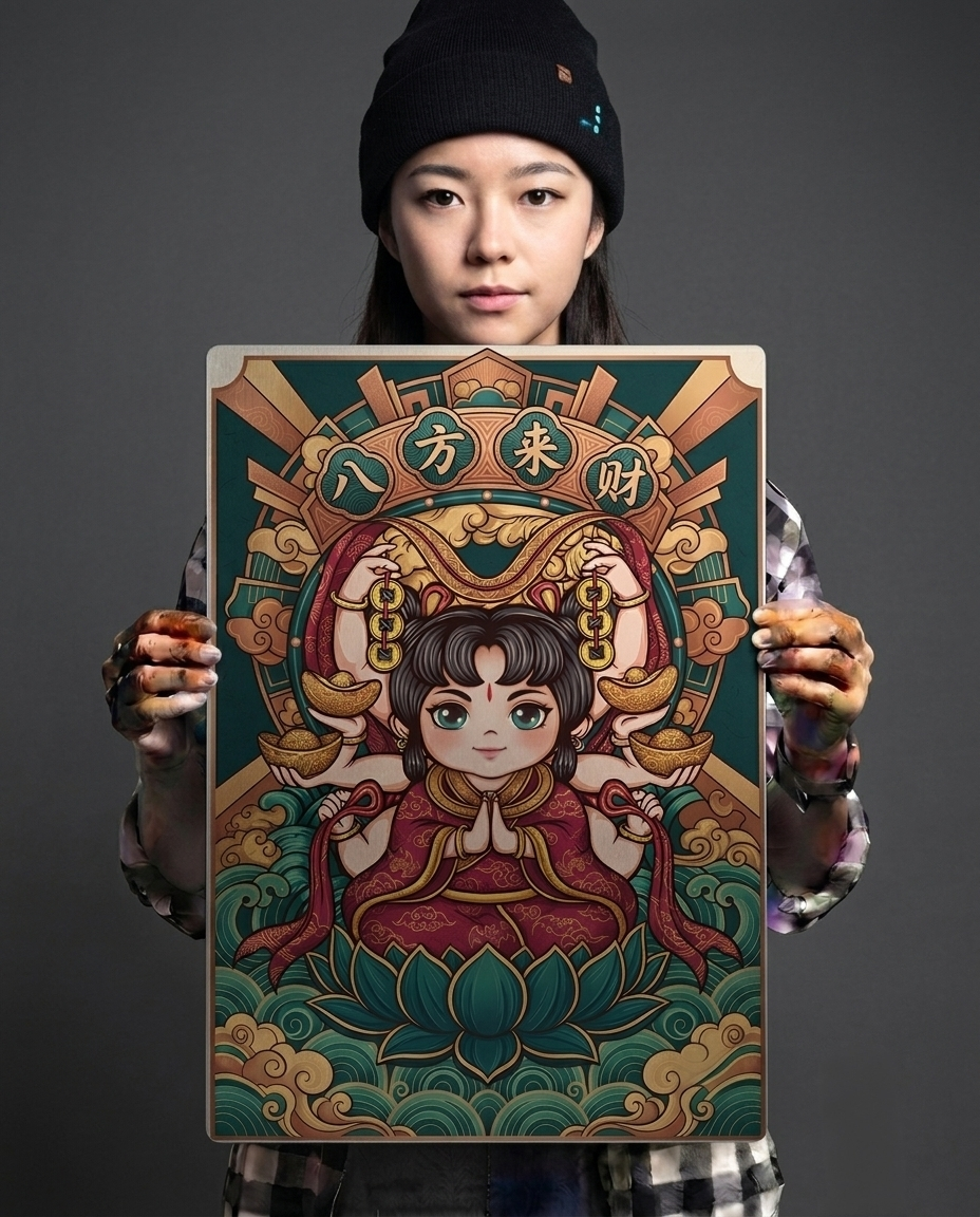 The Little Lotus Deity of Riches Metal Print Poster