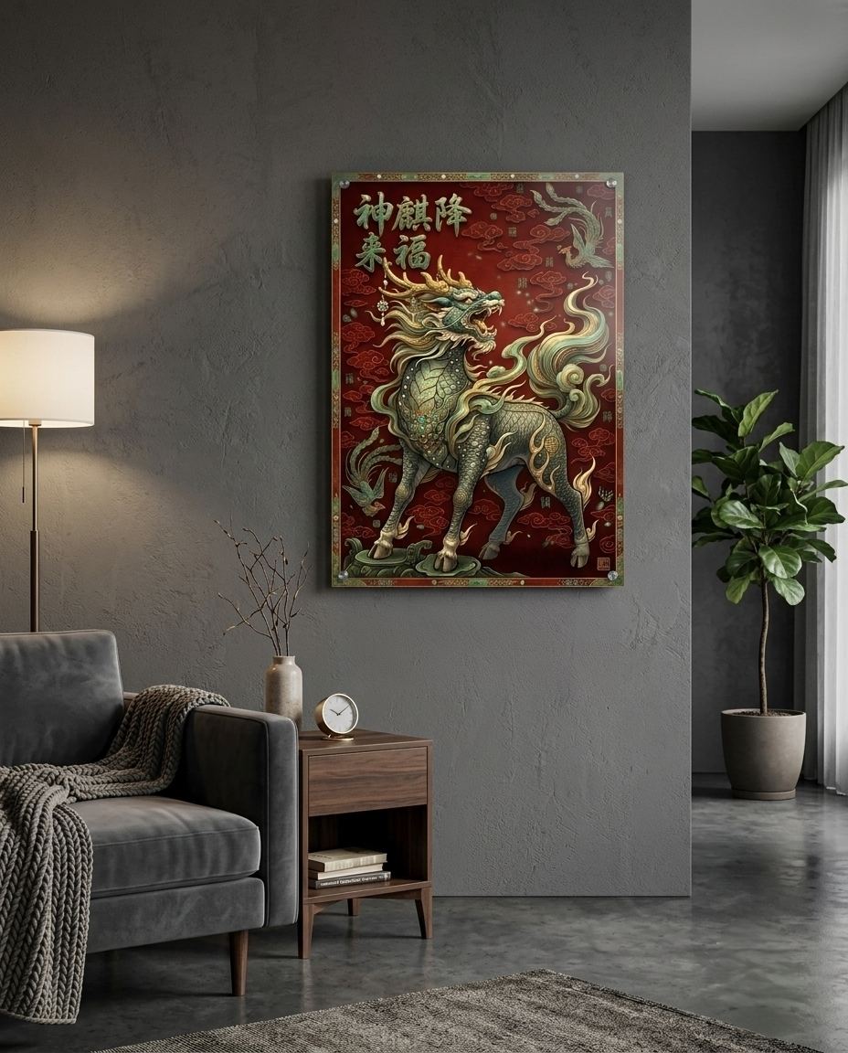 Qilin's Blessing: Fortune, Prosperity, Longevity Metal Print Poster