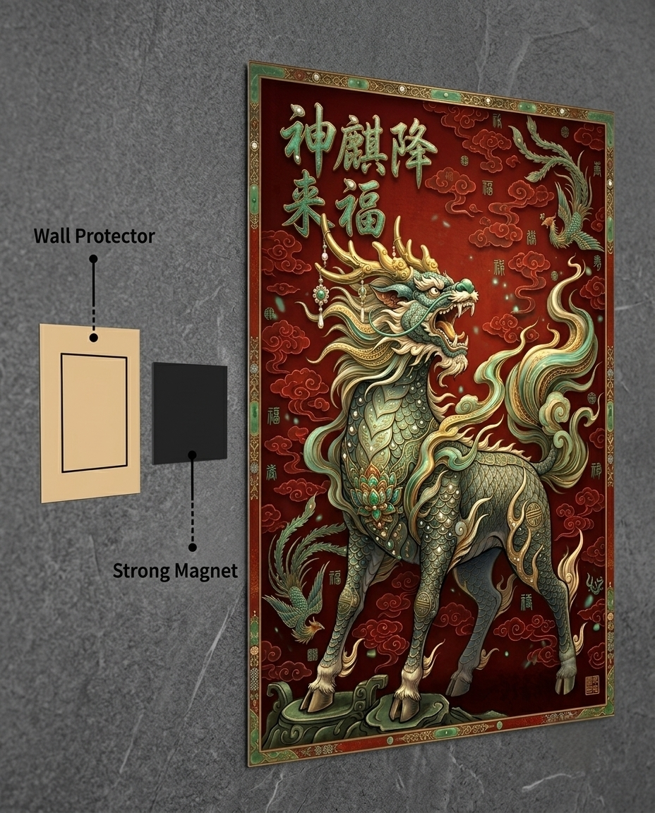 Qilin's Blessing: Fortune, Prosperity, Longevity Metal Print Poster