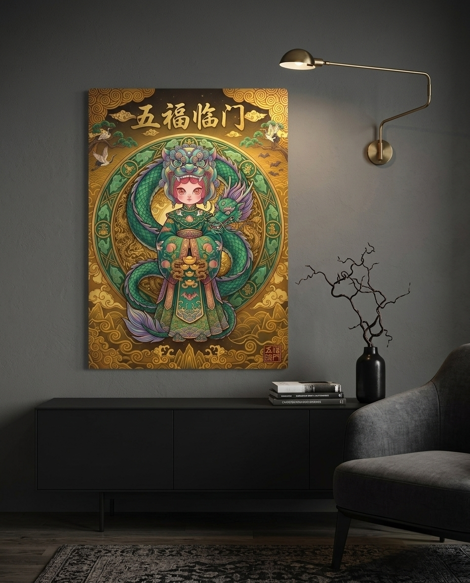The Coiled Golden Dragon Metal Print Poster