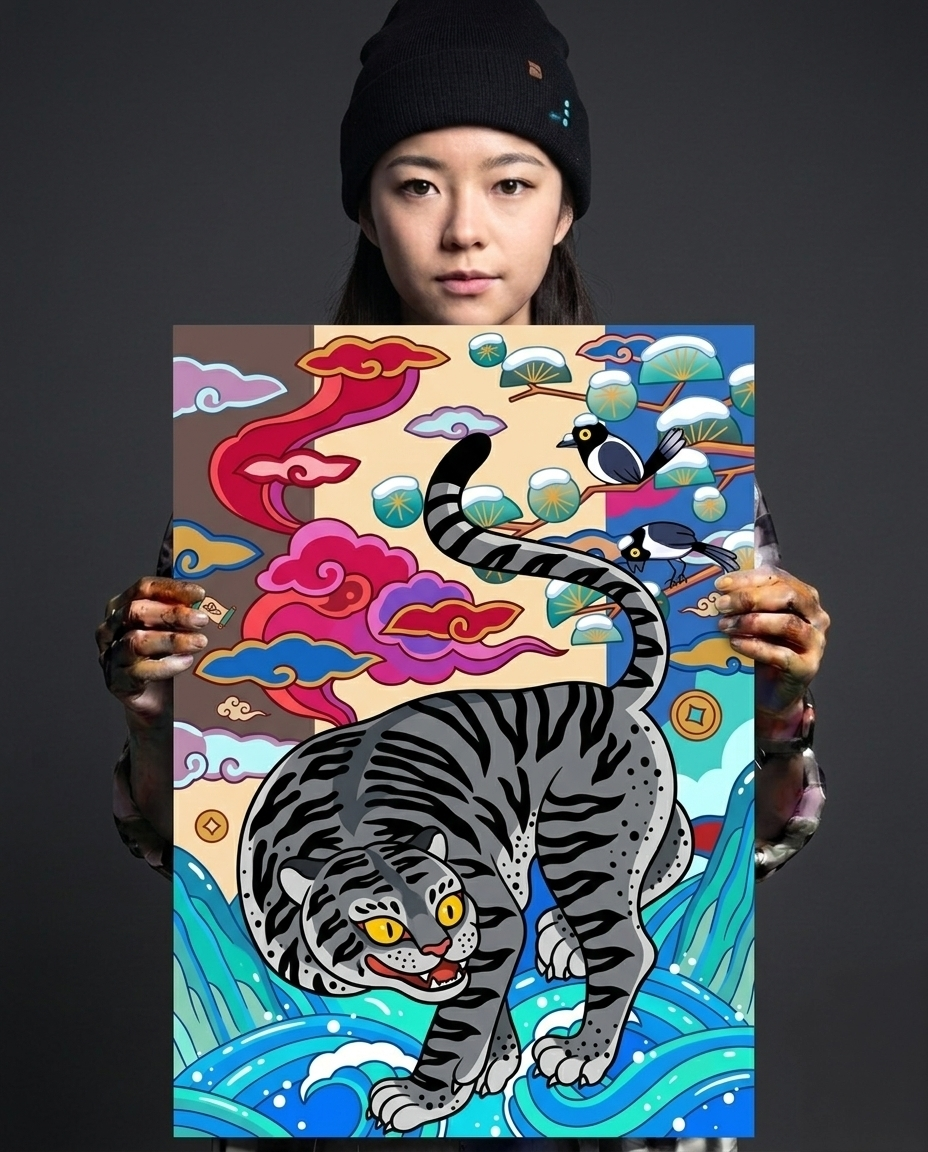 The Silver Tiger & The Winter Magpie Metal Print Poster