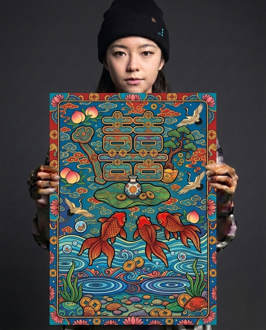 Double Happiness & The Golden Koi Metal Print Poster
