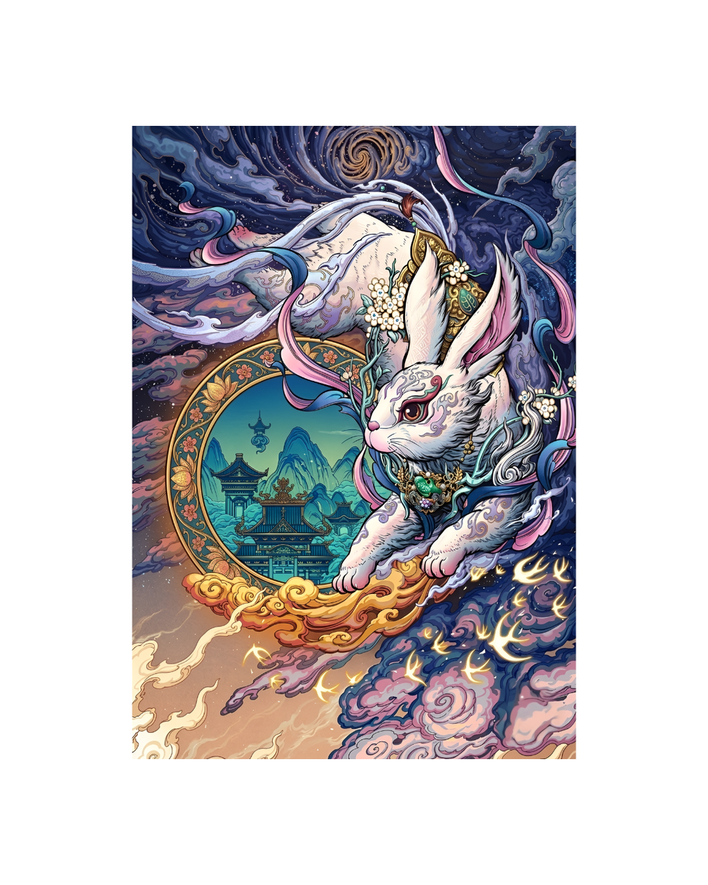 Leap of the Jade Rabbit Metal Print Poster