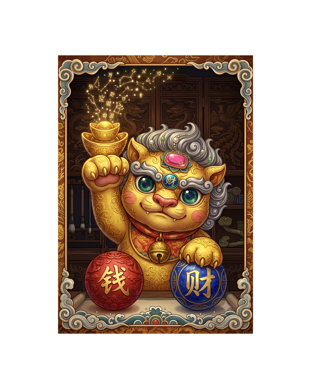 Golden Pixiu Stardust Riches Metal Print Poster