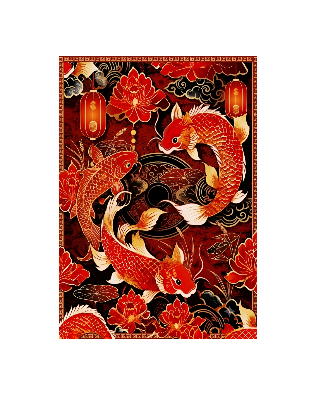 The Golden Koi: Circle of Prosperity Metal Print Poster