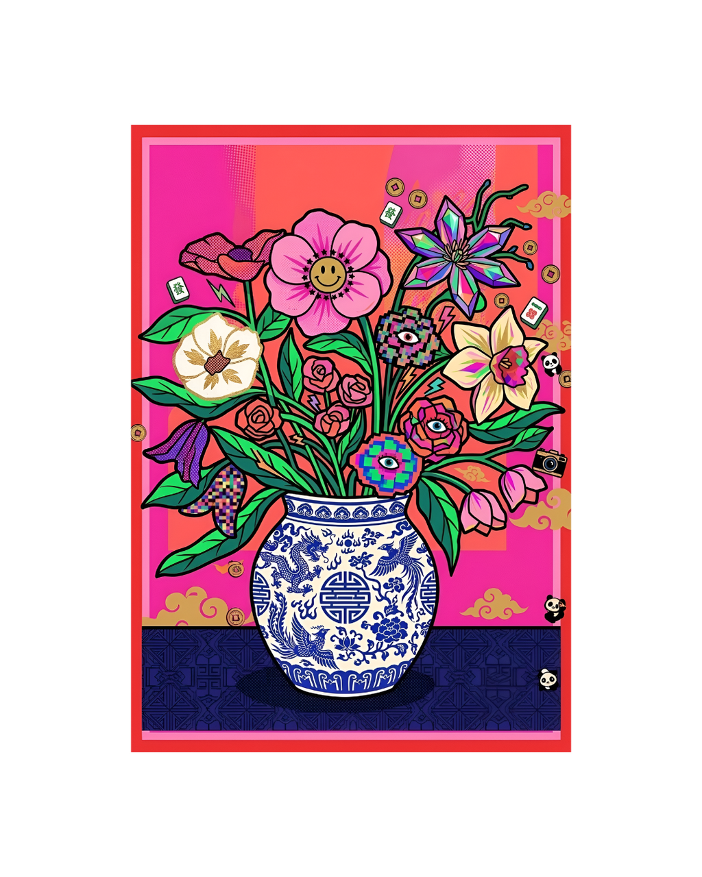 The Pixelated Peony Metal Print Poster