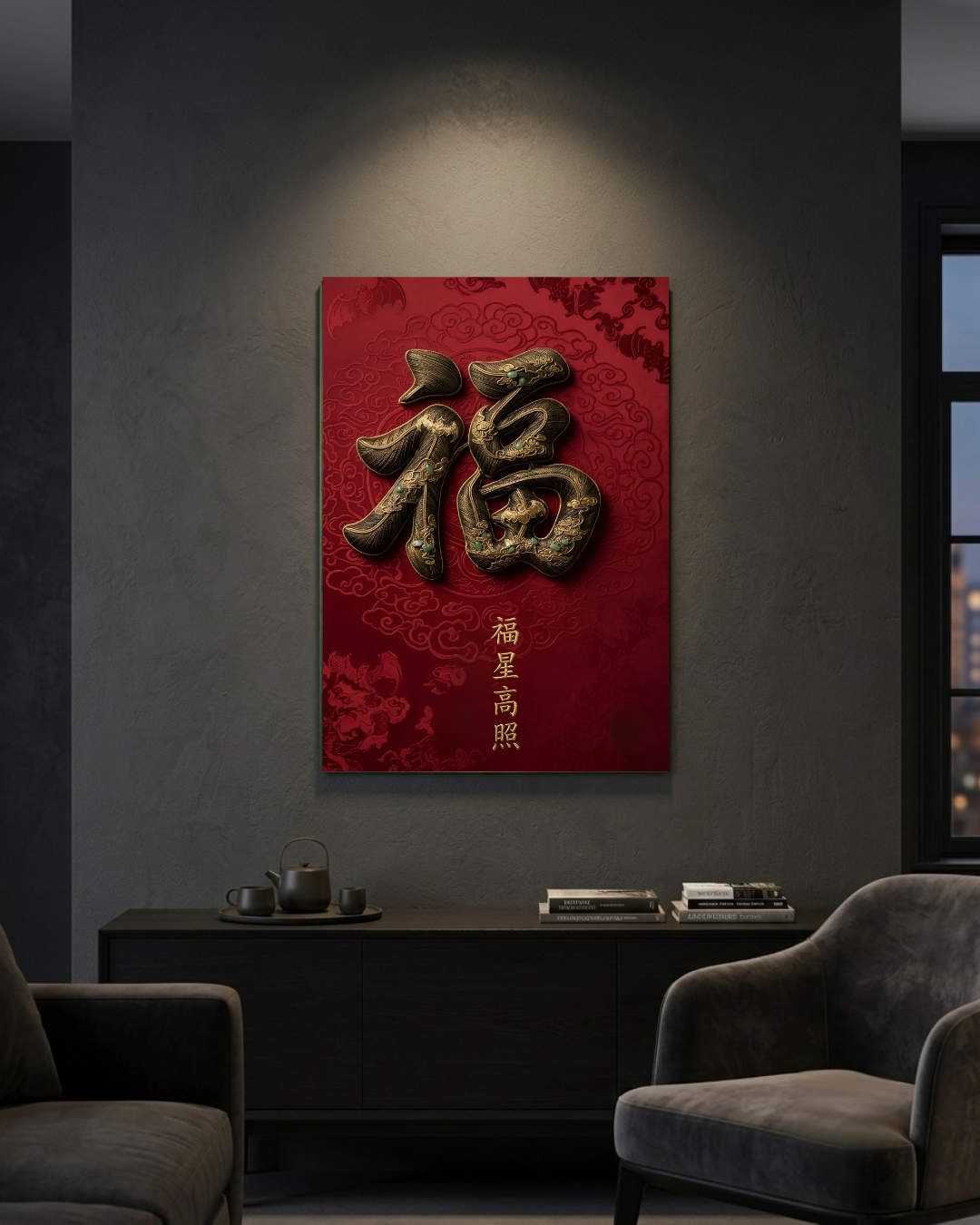 Obsidian & Gold: The Jade Inlaid Fu Metal Print Poster
