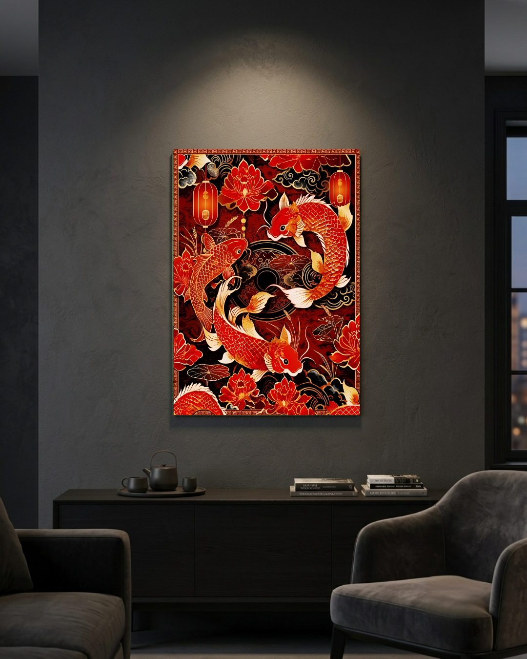 The Golden Koi: Circle of Prosperity Metal Print Poster
