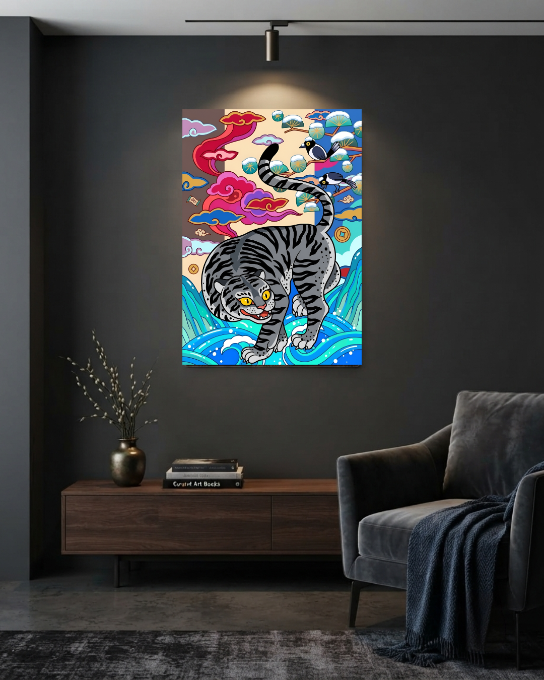 The Silver Tiger & The Winter Magpie Metal Print Poster